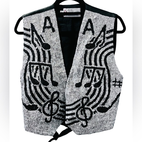 JC USA Jackets & Blazers - JC USA Vintage 80's Sequin Musical Notes Silver Black Vest Color Block Bling